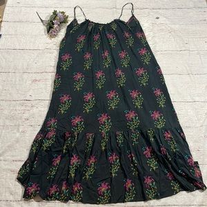By Anthropologie Malika Floral Black Drapey Ruffle Maxi Dress